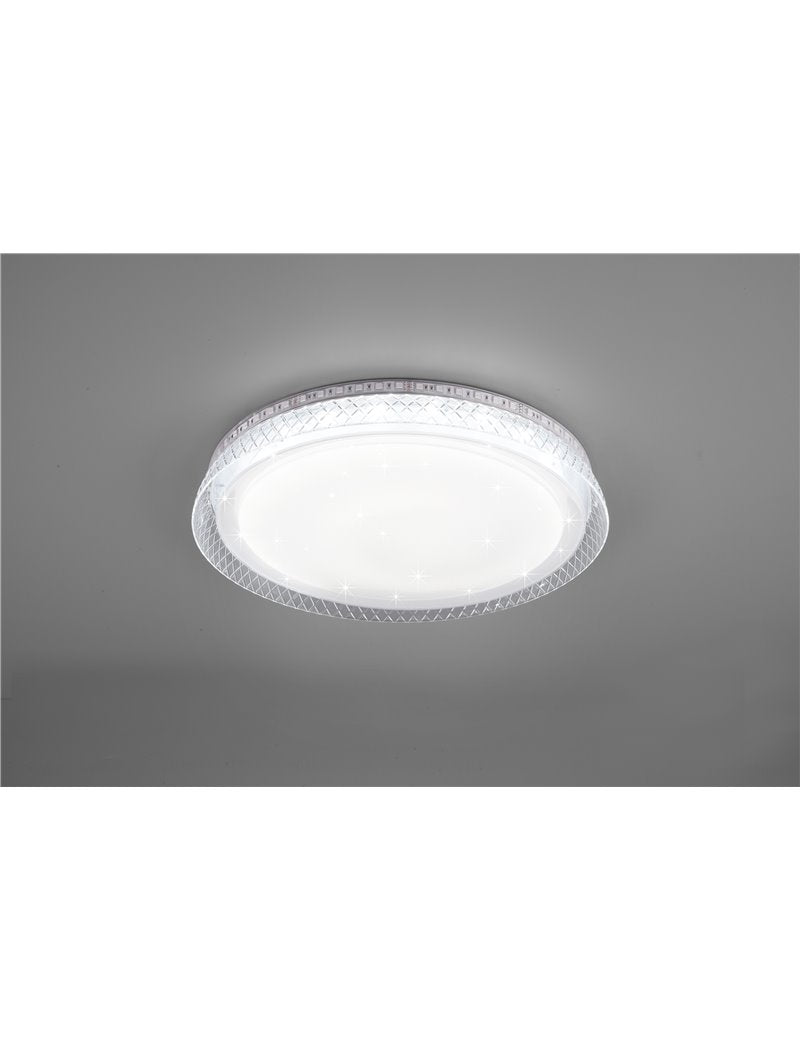 Plafonnier LED Thea avec diffuseur effet étoile blanc avec bord transparent avec rétroéclairage RGB et télécommande multifonction