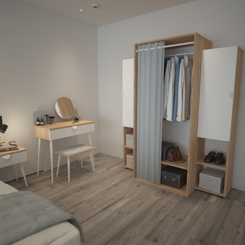 Armoire en chêne avec portes et portemanteau pour cabine ou chambre