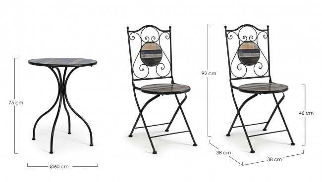 Ensemble de jardin table et 2 chaises avec décorations en céramique Huston