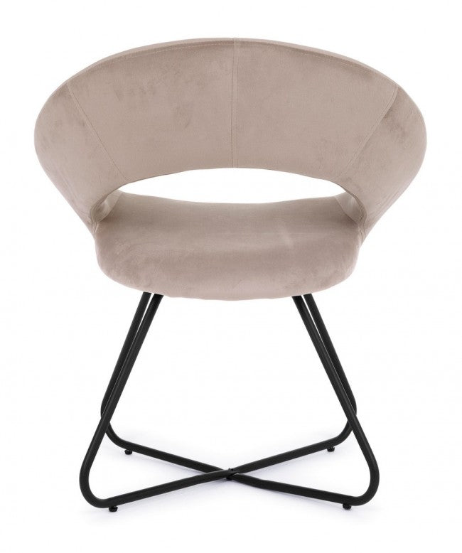 2x Fauteuil Vanity en velours gris tourterelle et pieds noirs