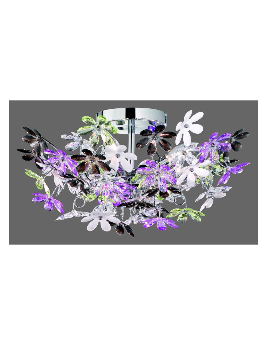 Plafonnier Flower 4xE14 Chrome Fleurs Multicolores Ø51 cm Trio Lighting