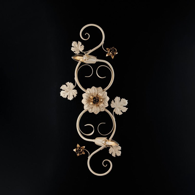 Plafonnier en fer Ivoire mariné Or rose deux lumières 73x2x h17 cm