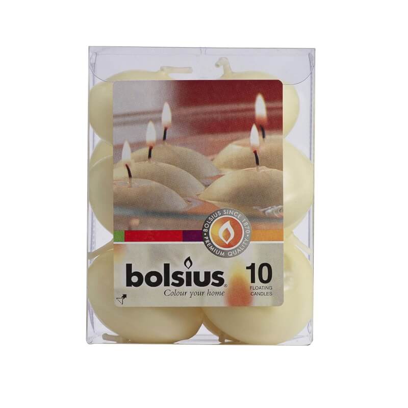 Bougie Flottante Bolsius 30/45mm 4,5heures 10pcs Ivoire