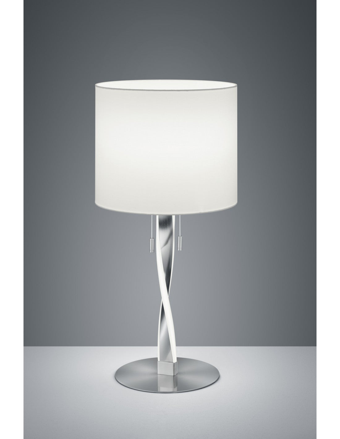 Lampe de table Nandor moderne, abat-jour en tissu blanc nickel, cadre d'éclairage Trio LED