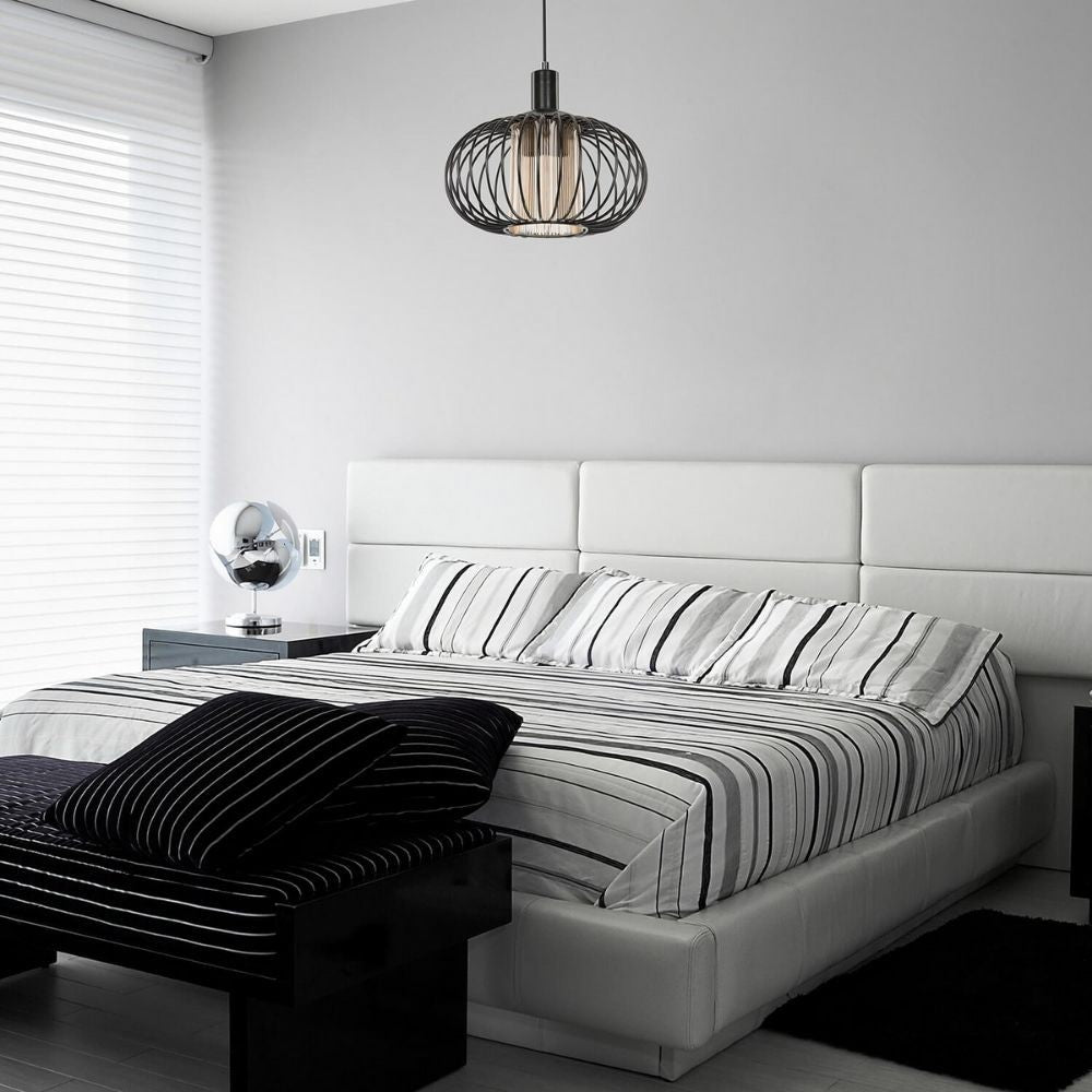 Lampada a sospensione Terla MDL3674 con struttura in ferro e diffusore in vetro EFFEZ