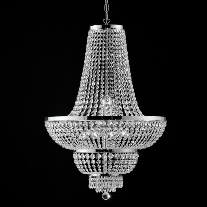 Lustre impérial en fer et laiton chromé à dix lumières 65x h95 cm