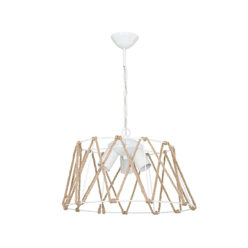 Lampada a sospensione Evren ASZ1030 3 luci metallo bianco e corda EFFEZ