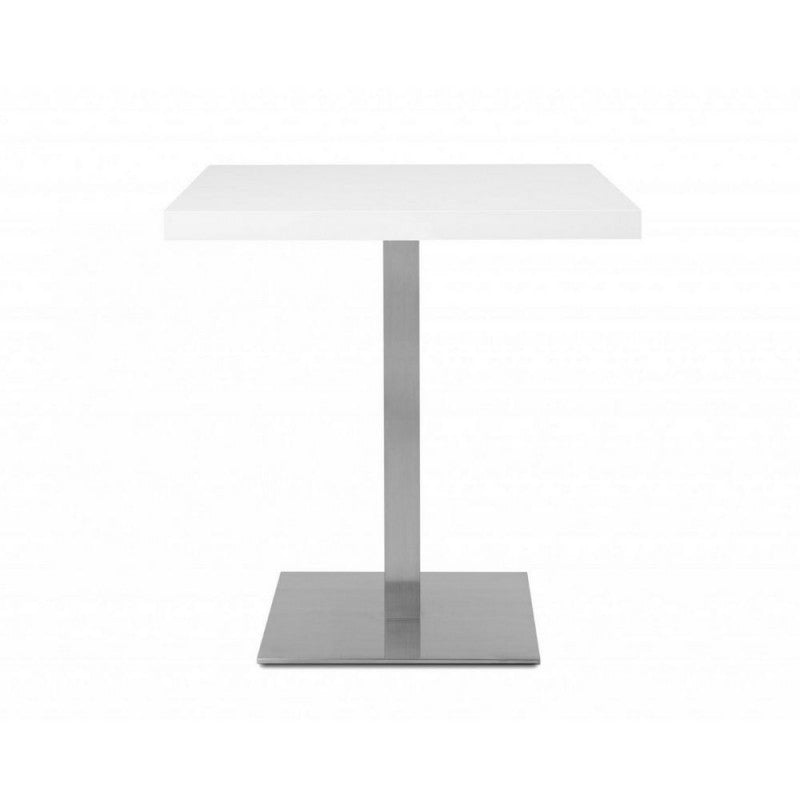 Table haute Quadrato 75 cm plateau blanc et base chromée 70x70xh.75 cm