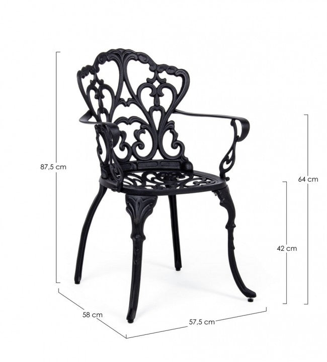 Chaise baroque extérieure en aluminium anthracite 57,5x 58 x 87,5h cm