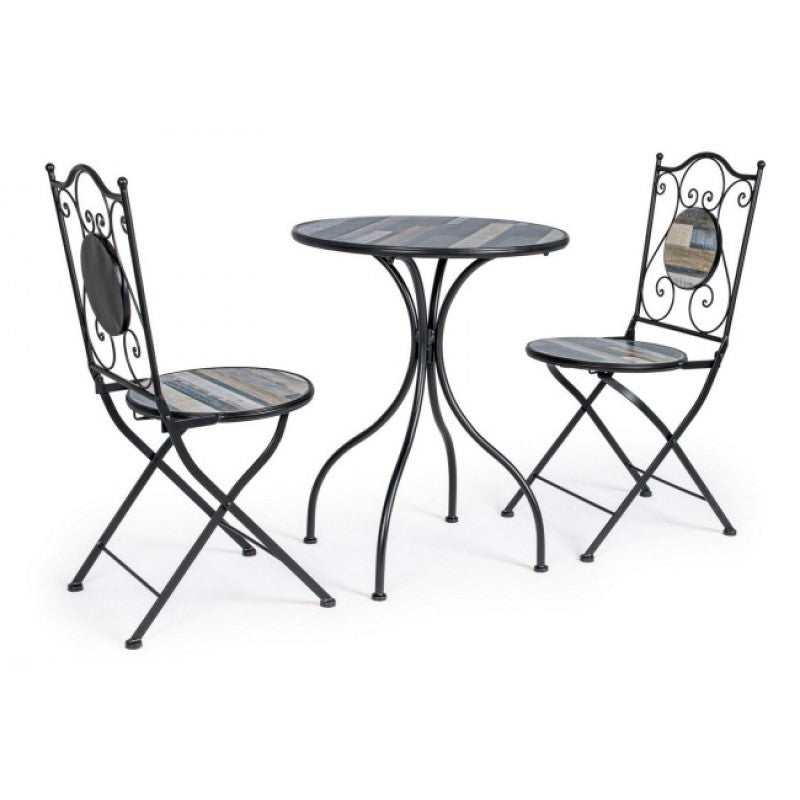 Ensemble de jardin table et 2 chaises avec décorations en céramique Huston