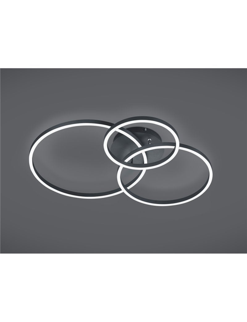 Plafonnier LED rond orientable Winona noir rétroéclairé RGB avec télécommande multifonction l. LED moderne de 77 cm