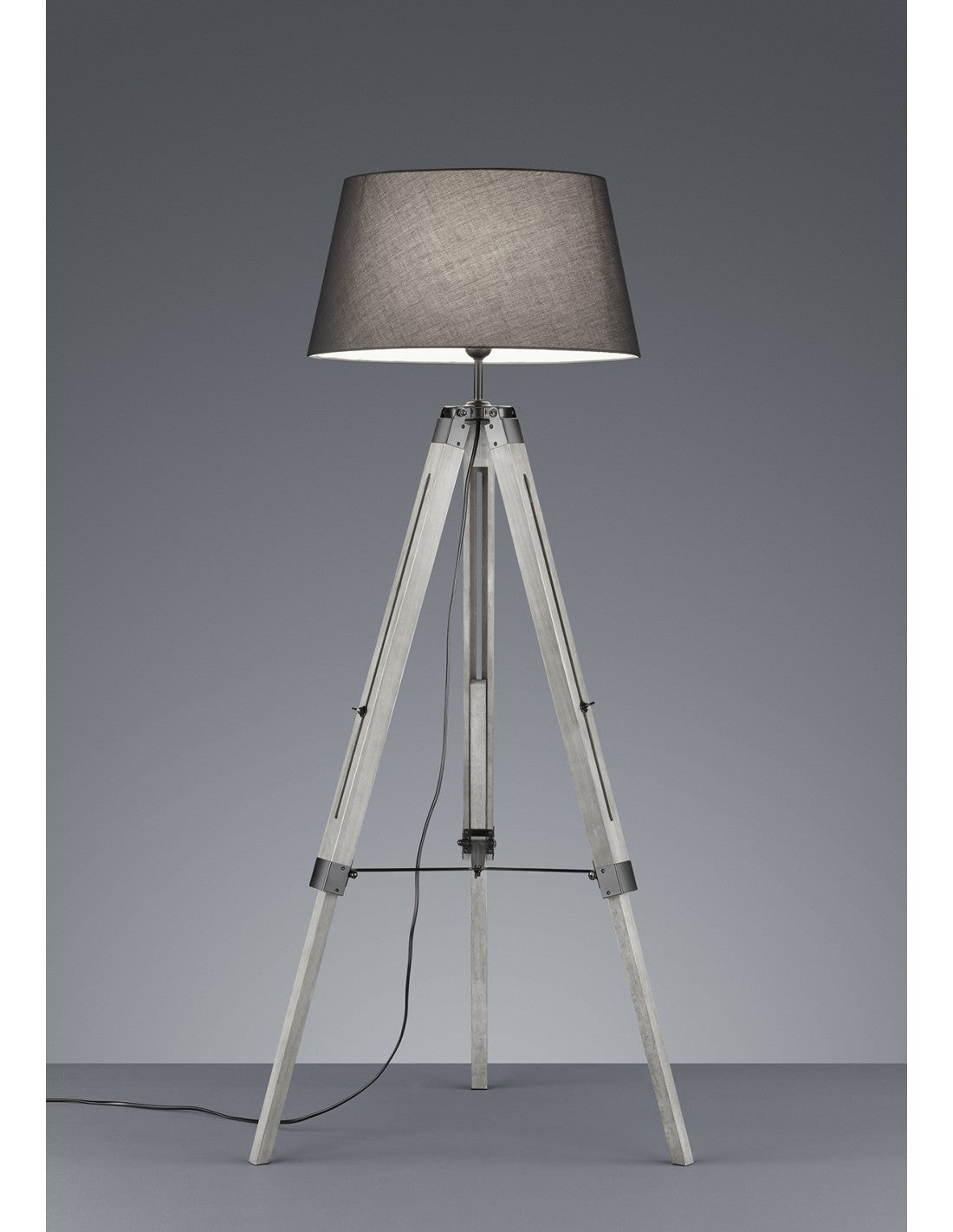Lampadaire moderne trépied en bois trépied en tissu gris H143 cm Trio Lighting