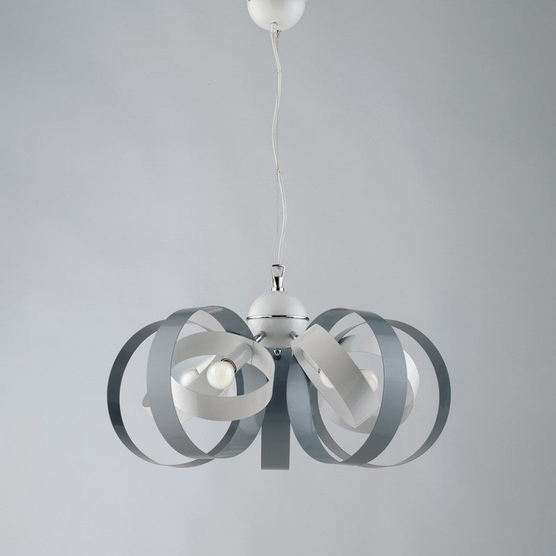 Lustre suspension en fer à cinq lumières Blanc Gris 58x h26 cm