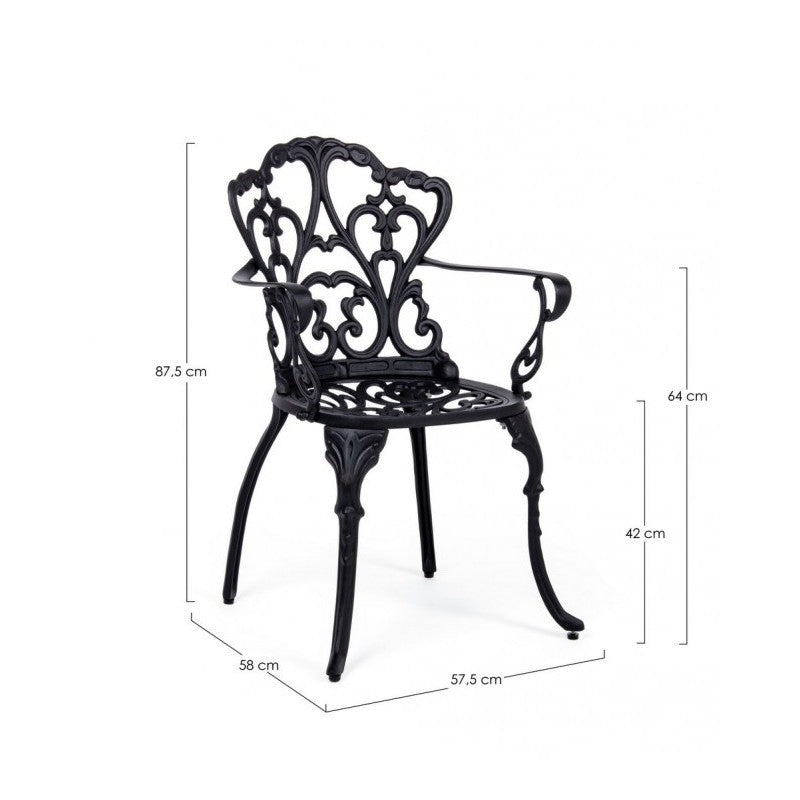 Chaise baroque extérieure en aluminium anthracite 57,5x 58 x 87,5h cm
