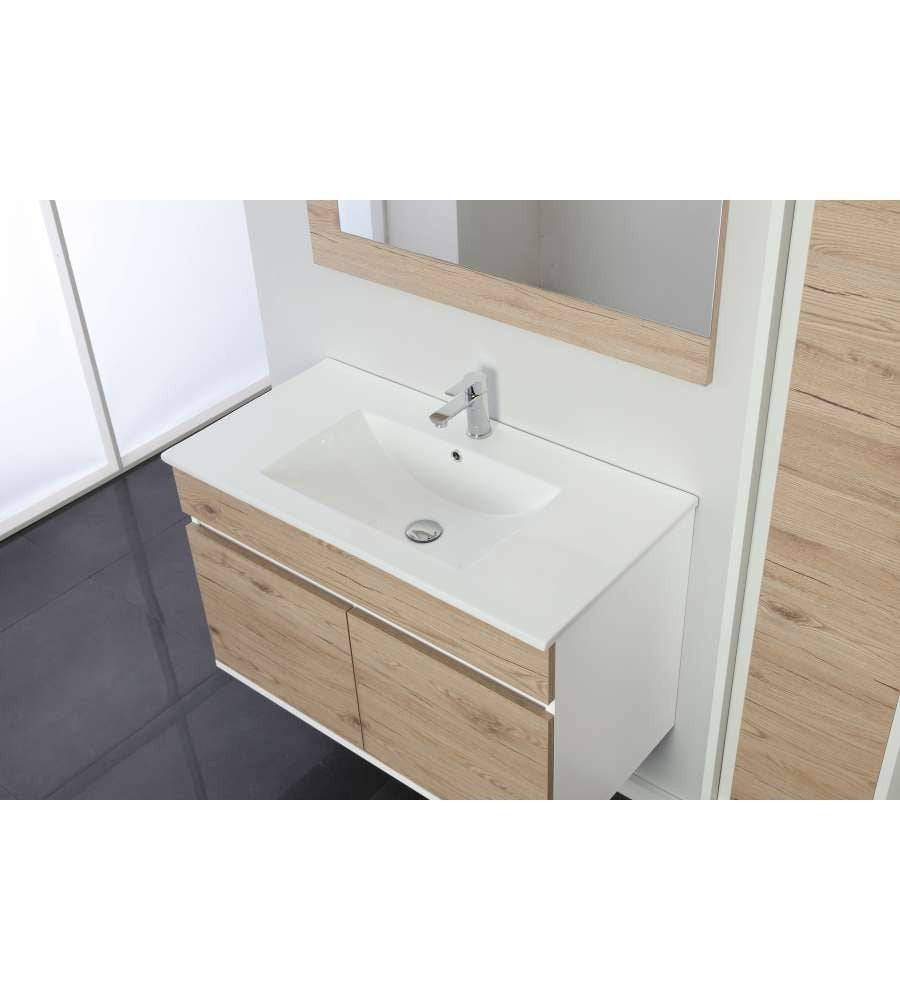Composition de salle de bain avec deux tiroirs Fabula Line Blanc-Chêne 90x47x h57cm