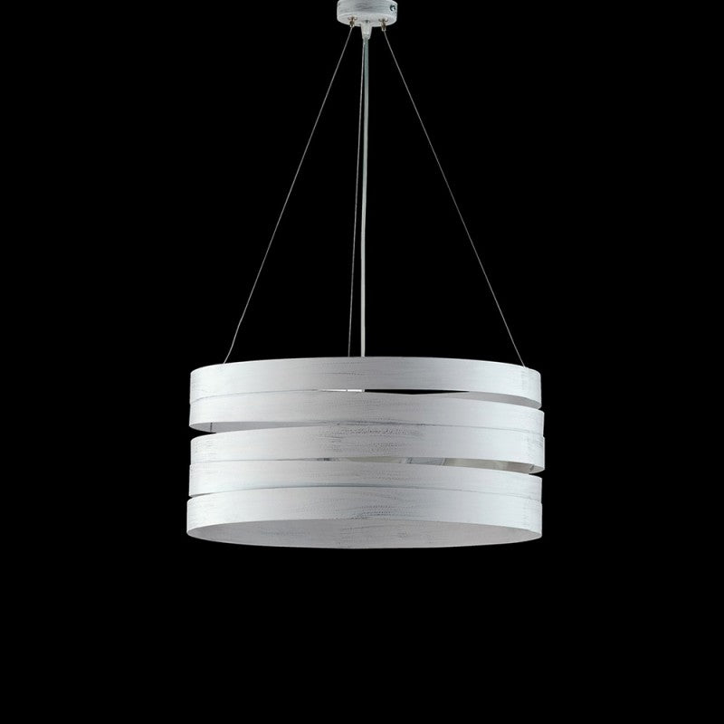 Lustre suspension en fer blanc argenté à trois lumières 45x h20 cm