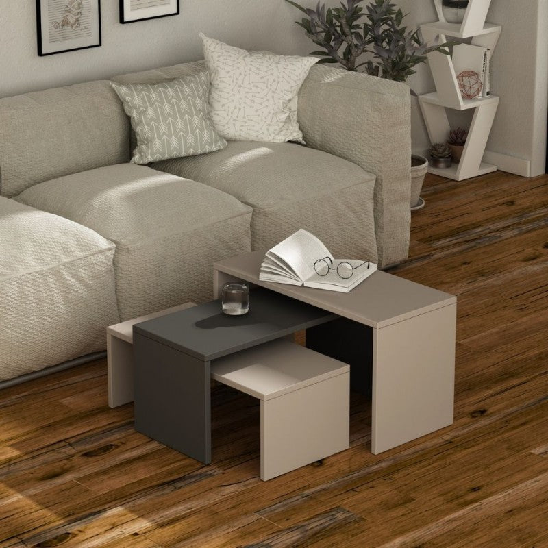 Tables basses Trio en tourterelle anthracite Kanta 65x30xh.39 cm