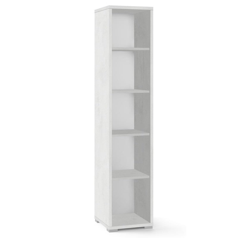 Bibliothèque moderne étroite en bois Ossido White avec quatre étagères 39x41x h182 cm