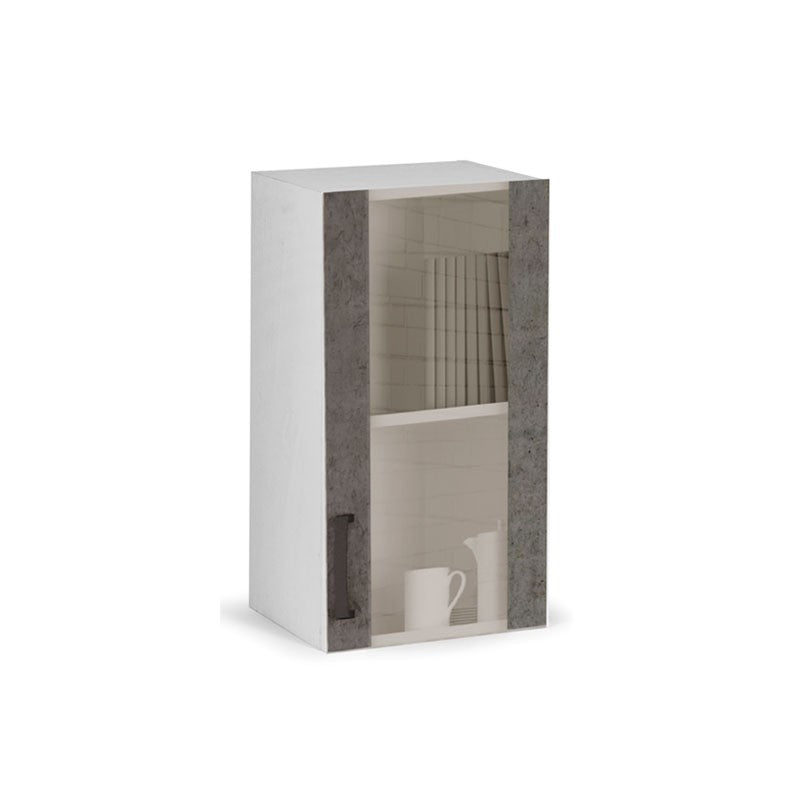 Élément mural vitrine gris béton avec 1 porte en bois mélaminé h.72x40x32cm