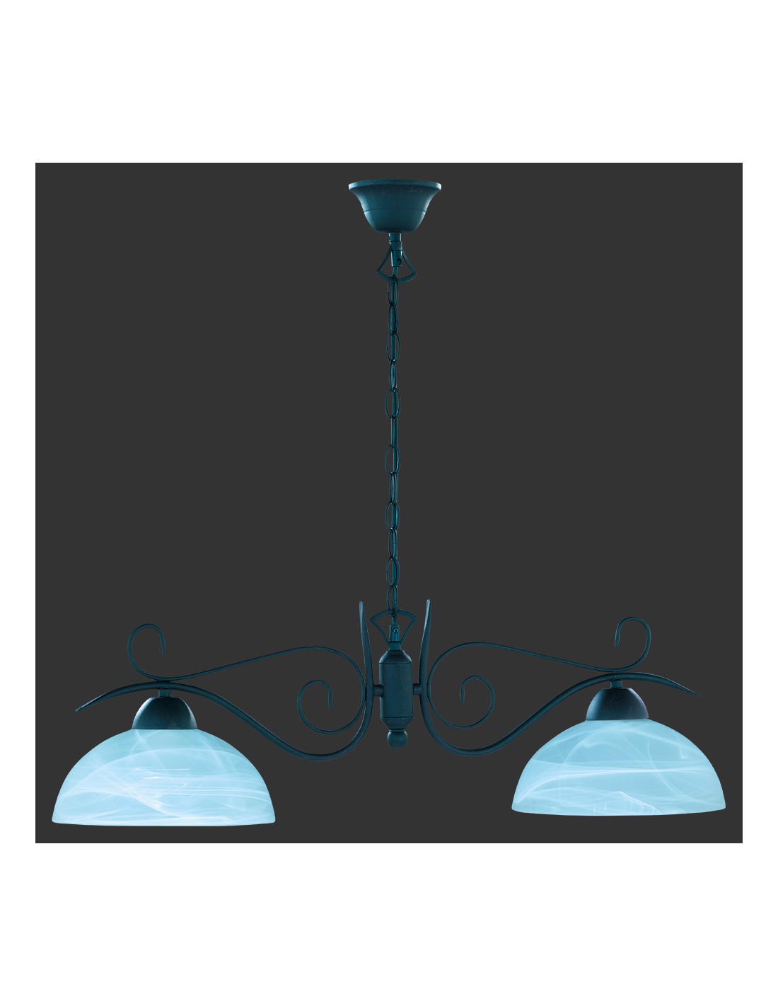 Suspension Rustique Pays Rouille Albâtre Verre 2xE27 L82 cm Trio Luminaire