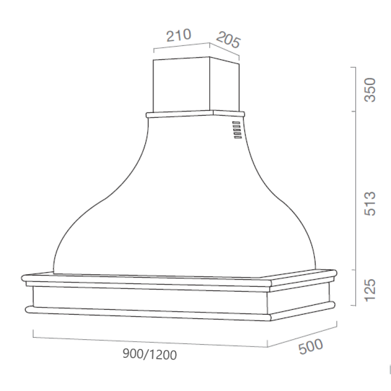 Hotte de cuisine rustique blanche CONTEA avec cadre en bois incrusté couleur tabac 90 cm