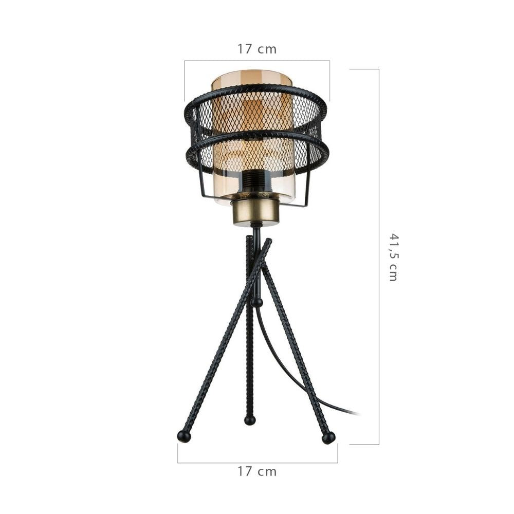 Grande lampe de table MDL3713 en fer tressé avec abat-jour en verre