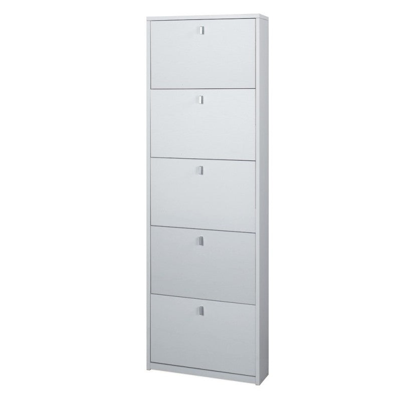 Étagère à chaussures mince à cinq portes en Frêne Blanc 63x18x h190 cm