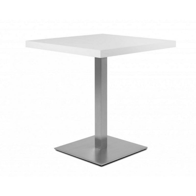 Table haute Quadrato 75 cm plateau blanc et base chromée 70x70xh.75 cm