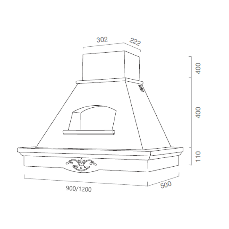 Hotte de cuisine rustique blanche TOSCA avec cadre en bois incrusté couleur tabac 90 cm