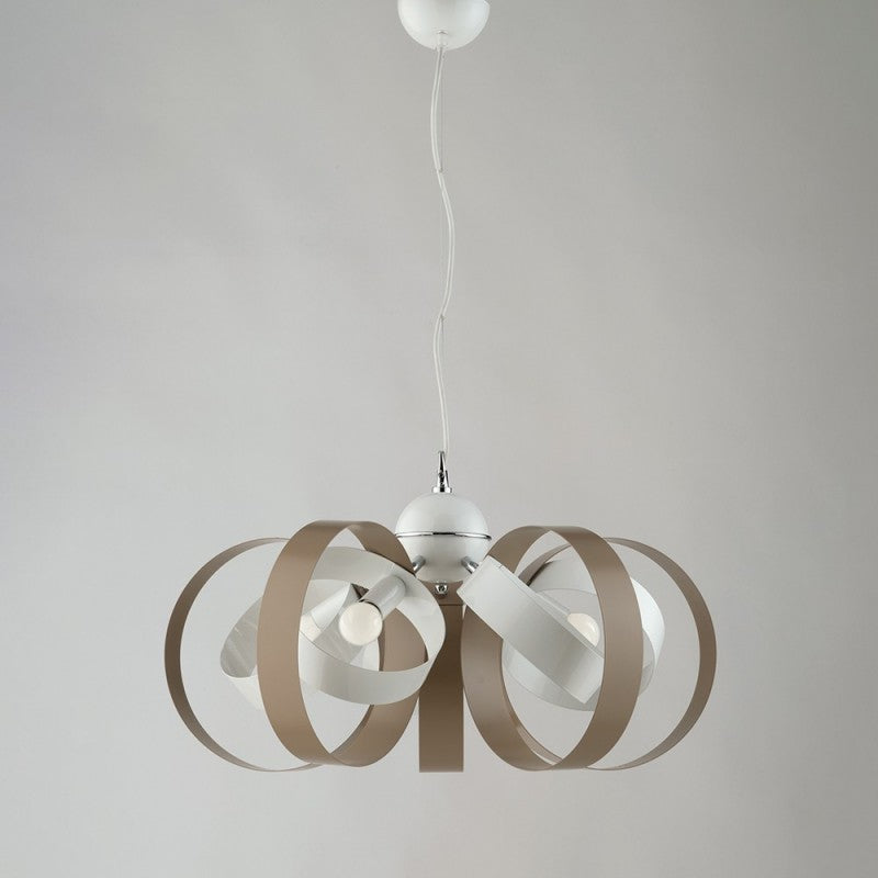 Lustre suspension en fer à cinq lumières gris tourterelle blanc 58x h26 cm