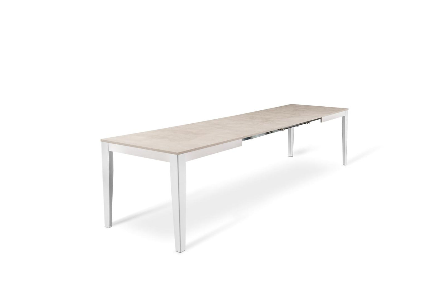 Table extensible béton blanc-métal blanc 90 cm x 156- 316 cm H. 76 cm