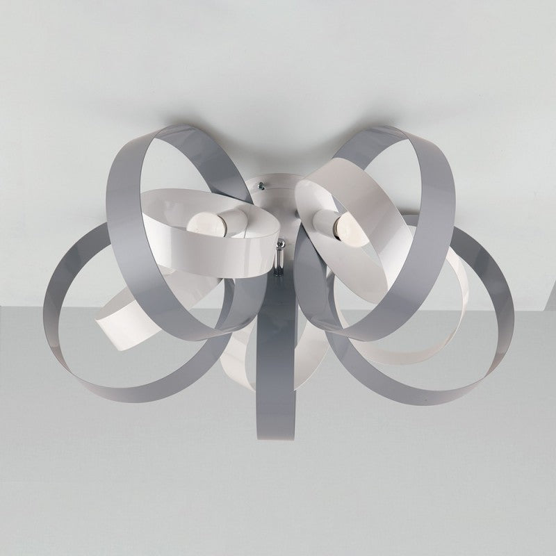 Plafonnier en fer à cinq lumières, Blanc Gris 58x h26 cm