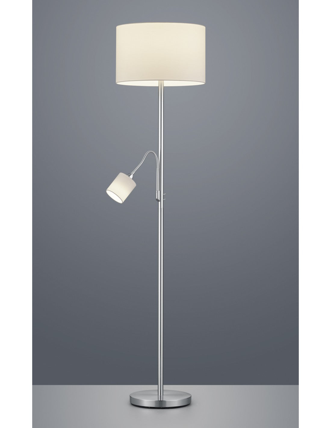 Lampadaire d'hôtel, abat-jour en tissu blanc nickel avec trio d'éclairage, spot de lecture