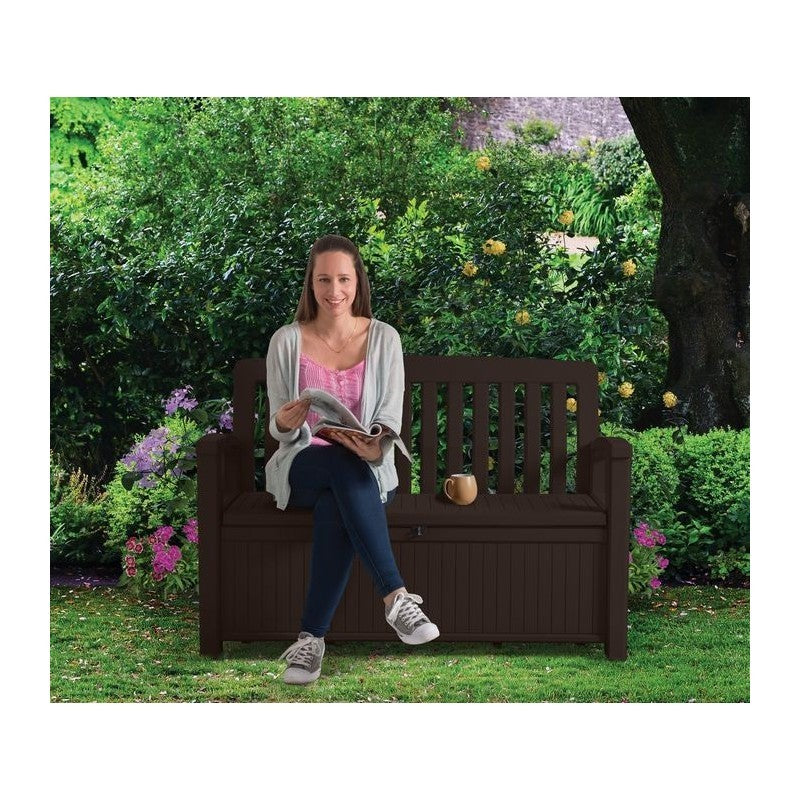 Coffre en résine finition effet bois, couleur Graphite 132,7x61,2xh. 89 cm