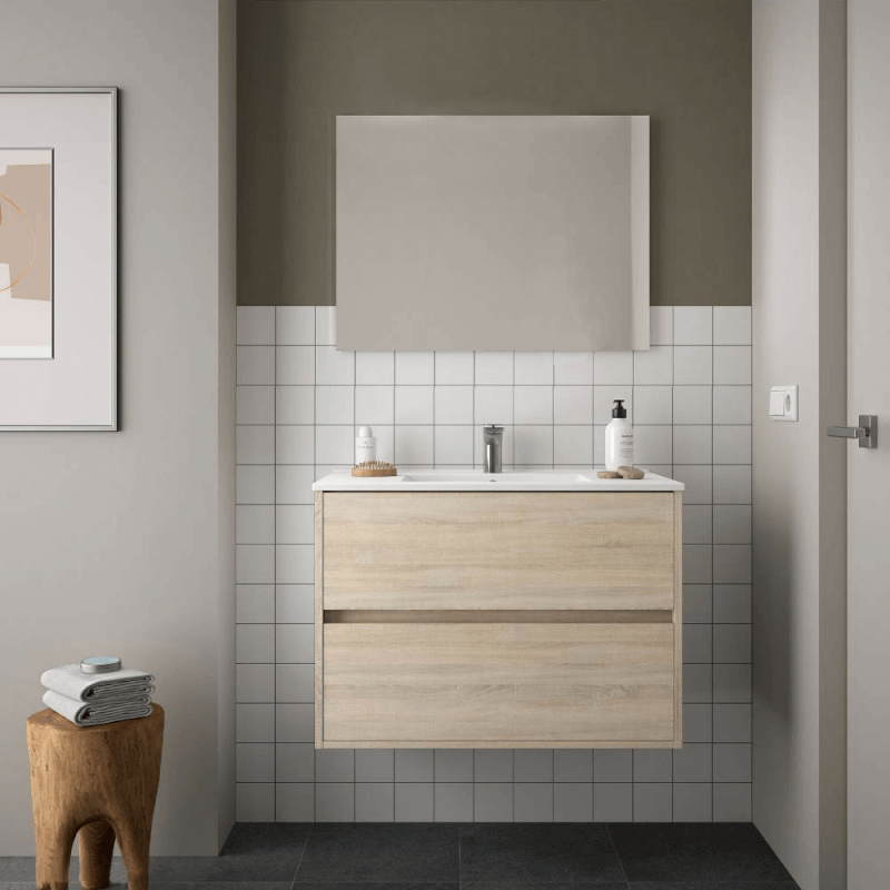 Meuble de salle de bain suspendu en chêne Tovel 80x46x54 H