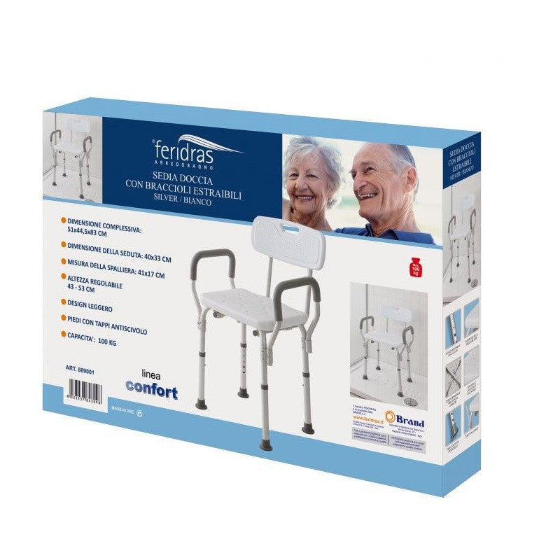 Chaise de douche en aluminium blanc-argent 51x44,5x h83 cm