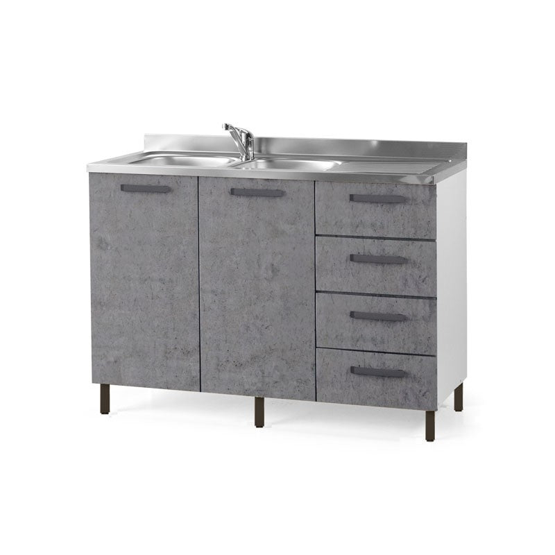 Evier de cuisine gris béton avec caisson à tiroirs droit 120x50xH 85 cm