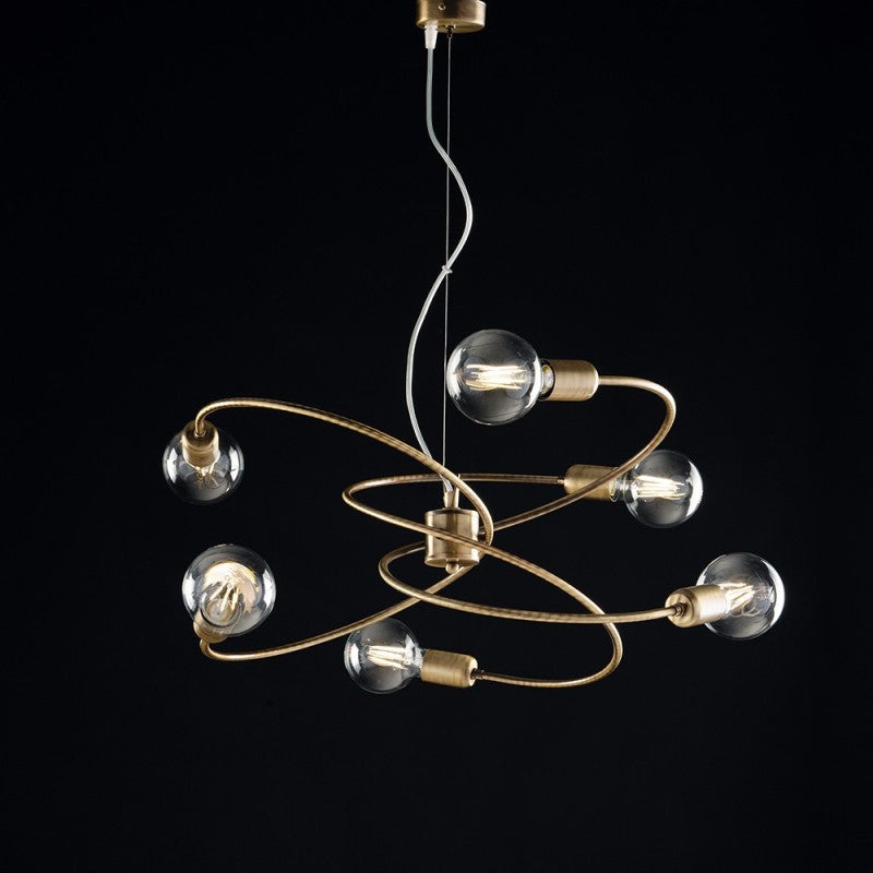 Lustre suspension en fer Bronze brossé à six lumières 55x h30 cm