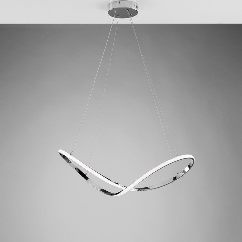 Lustre à suspension en métal et aluminium Chrome Poli LED Intégrée 70x29 h150 cm