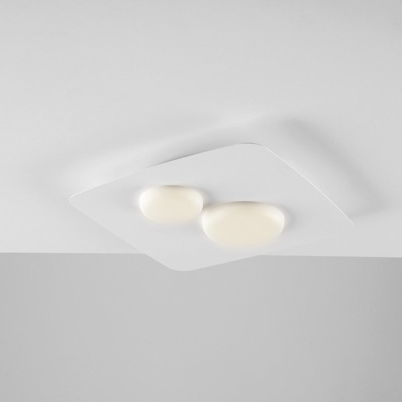 Plafonnier blanc en métal et aluminium avec deux lumières LED intégrées 33x33x h5 cm