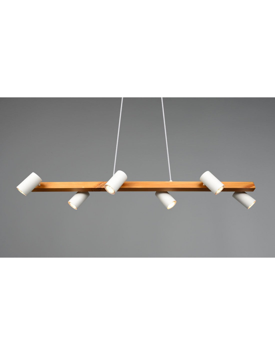 Lustre îlot en bois 6 spots cylindriques blancs orientables Marley Trio Lighting