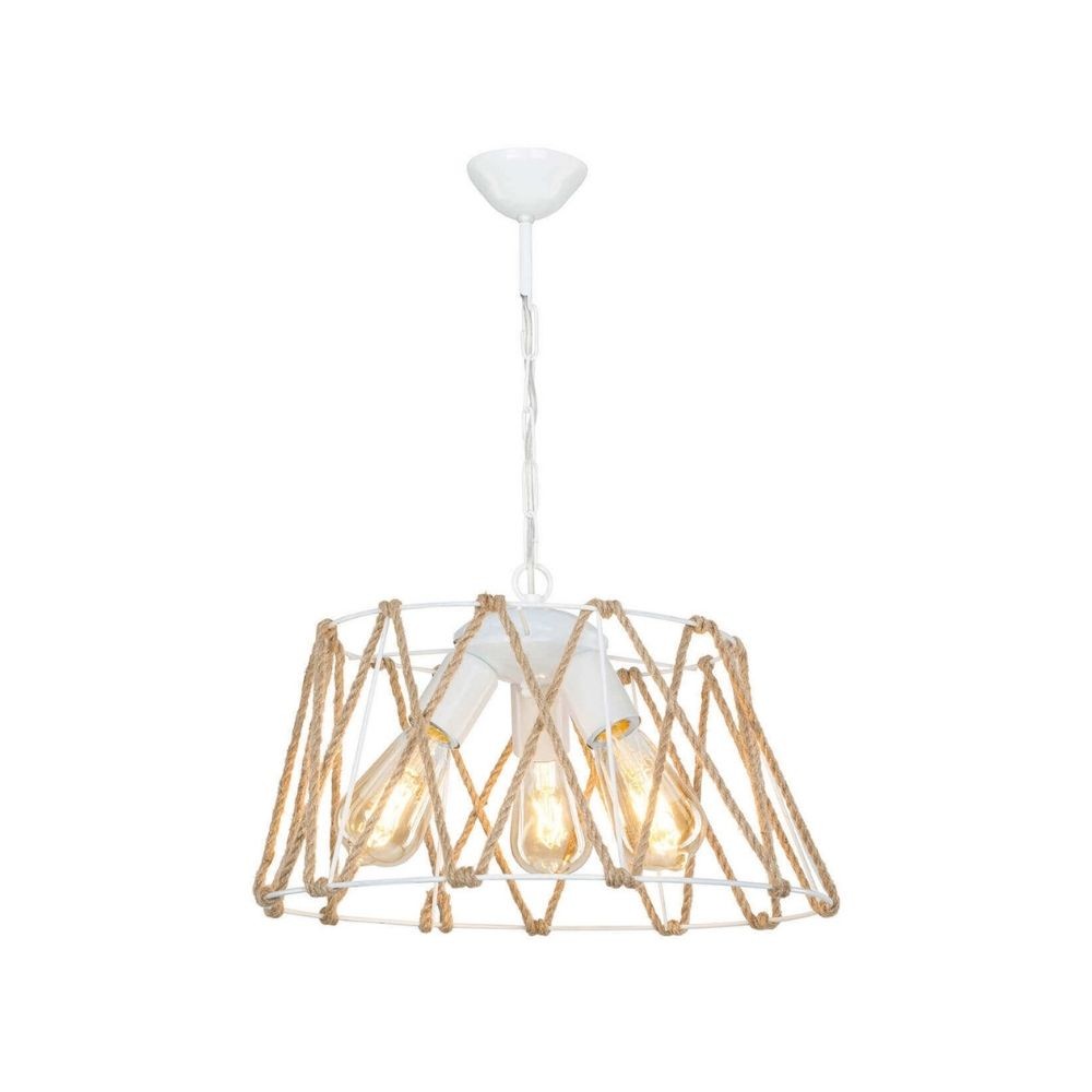 Lampada a sospensione Evren ASZ1030 3 luci metallo bianco e corda EFFEZ