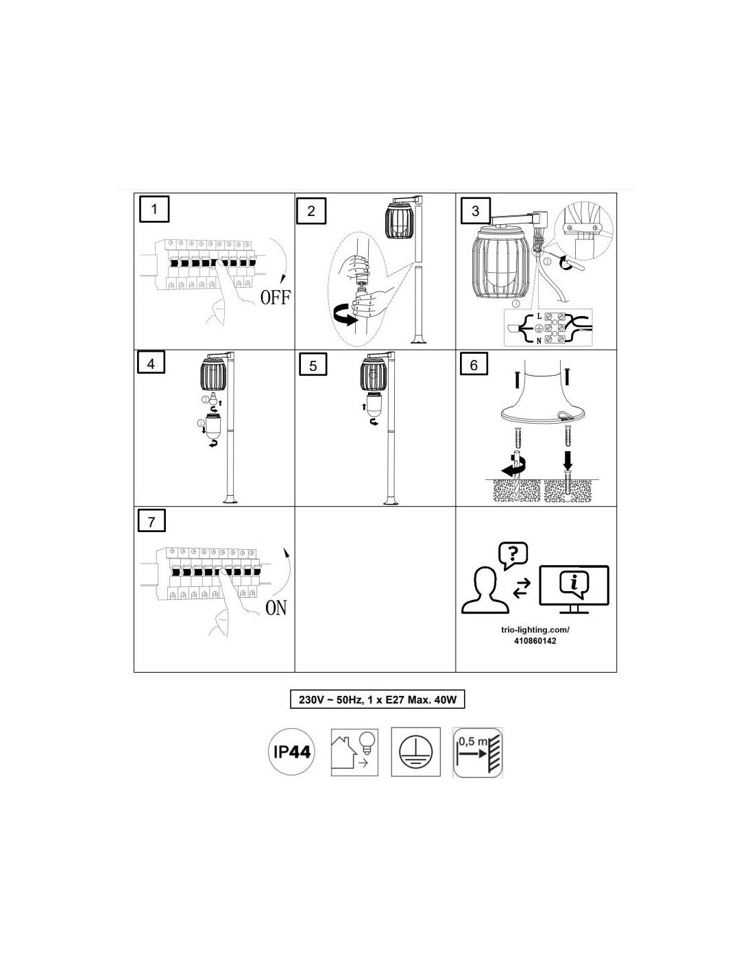 Poteau Extérieur Tuela Diffuseur Cage Rouille IP44 Trio Lighting