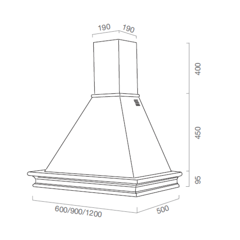 Hotte de cuisine rustique blanche RUSTICHELLA avec cadre en bois incrustation couleur noyer évite 120 cm