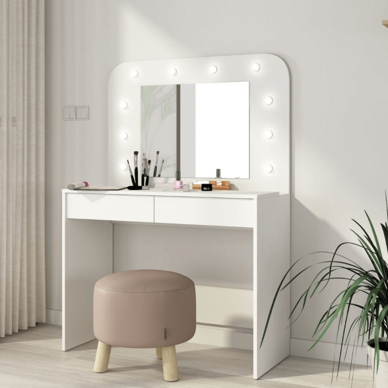 Coiffeuse 1780 avec miroir, luminaires et tiroirs blancs
