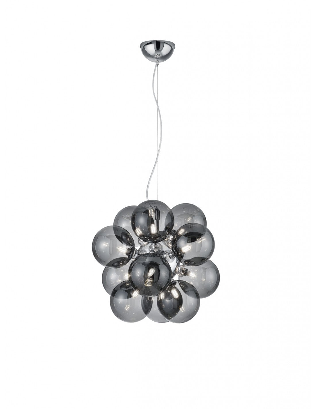 Suspension Cluster Chrome 12 Bulles Verre Fumé Alicia Trio Lighting