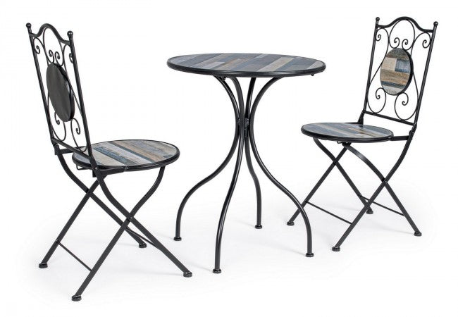 Ensemble de jardin table et 2 chaises avec décorations en céramique Huston