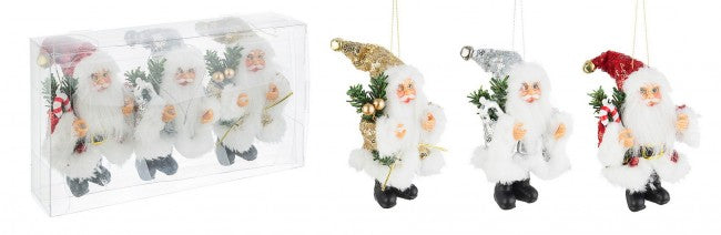 6x Pack de 3 pendentifs Père Noël à paillettes
