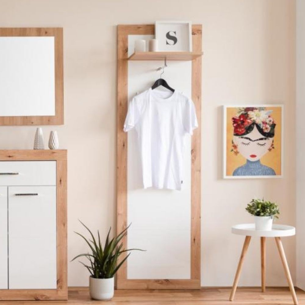 Panneau porte-manteau d'entrée Wien 43 en chêne blanc