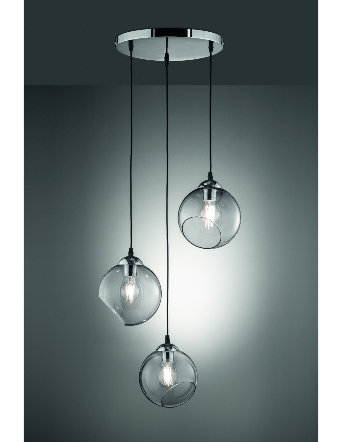 Suspension Clooney 3 Sphères en Verre Fumé Ø35 cm Trio Lighting